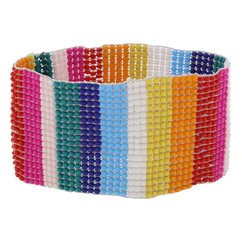 Vertical Multi Rainbow Beaded Stretch Band Bracelet, 1.5" Wide sold by Charming Charlie