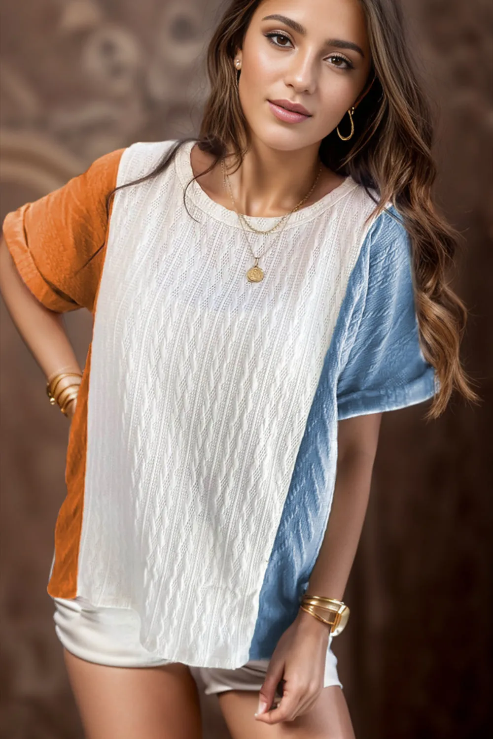 Color Block Round Neck Short Sleeve T-Shirt sold by Charming Charlie