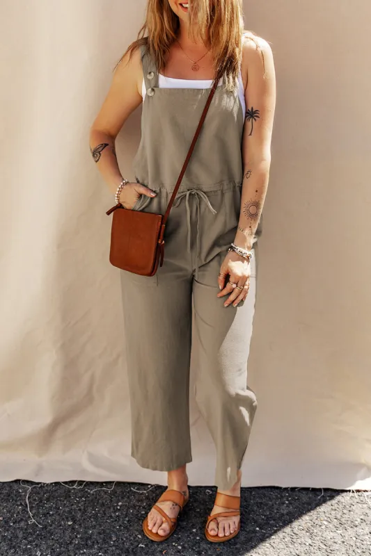 Drawstring Wide Strap Overalls with Pockets sold by Charming Charlie
