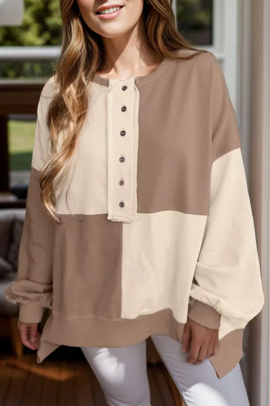 Contrast Half Button Long Sleeve Sweatshirt sold by Charming Charlie