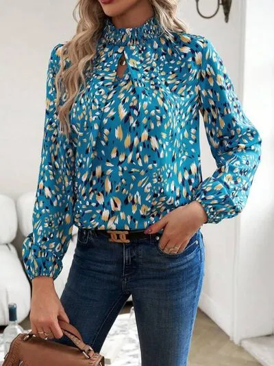 Cutout Printed Mock Neck Balloon Sleeve Blouse sold by Charming Charlie product image thumbnail 5