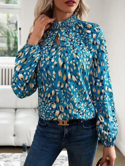 Cutout Printed Mock Neck Balloon Sleeve Blouse sold by Charming Charlie product image thumbnail 3