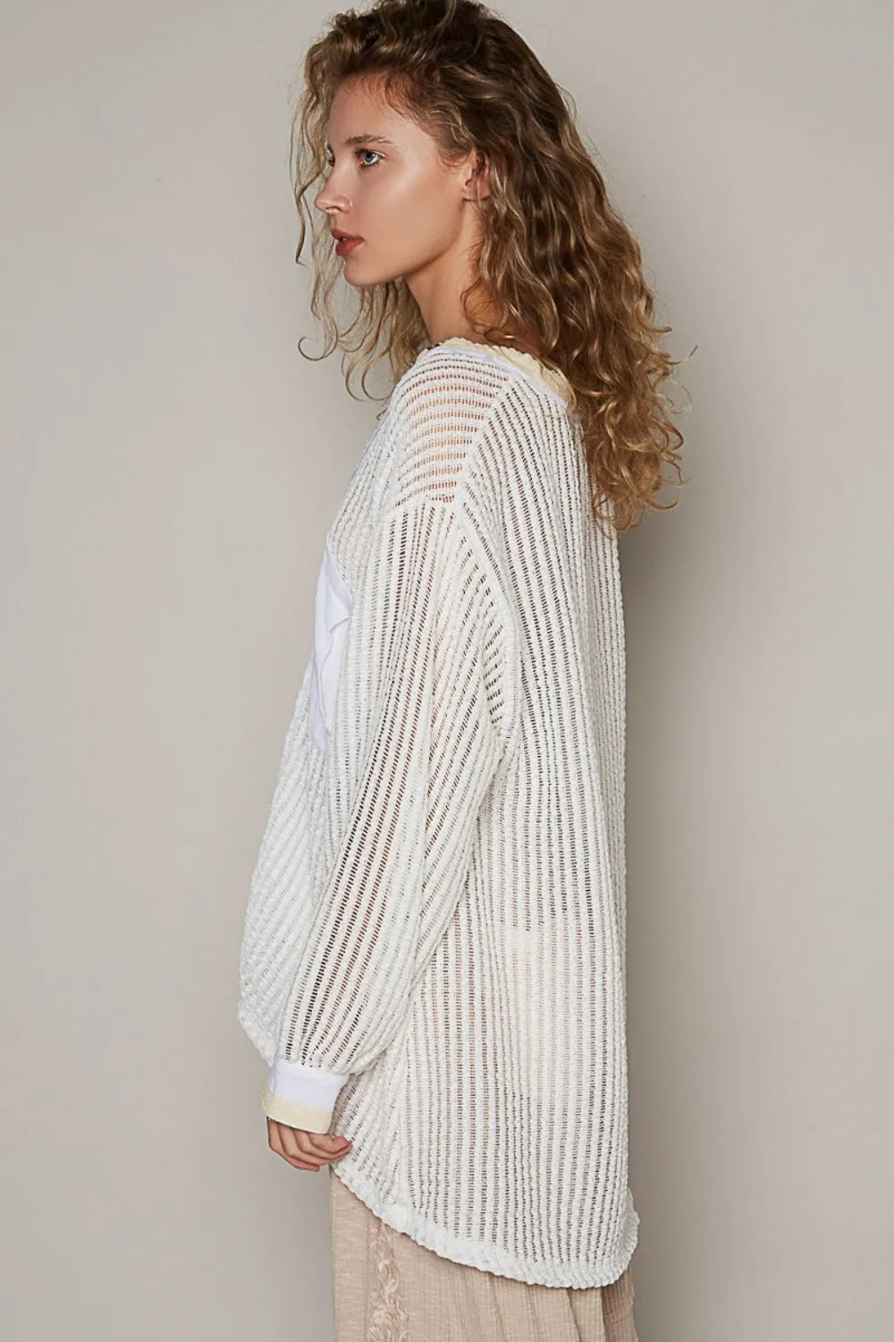POL V-Neck Long Sleeve Crochet Top sold by Charming Charlie product image thumbnail 3