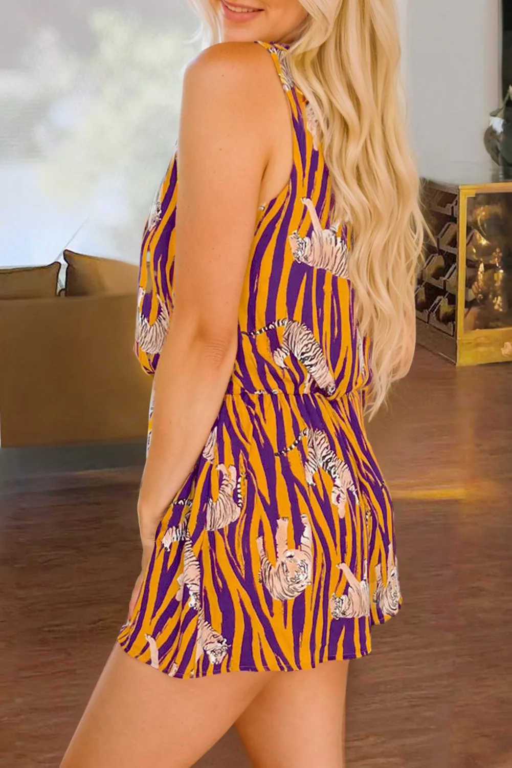 Tiger Print V-Neck Wide Strap Romper sold by Charming Charlie product image thumbnail 2