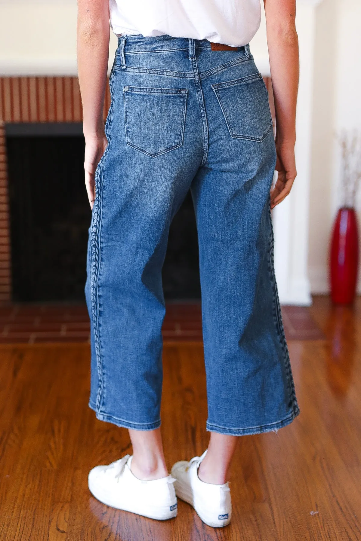 Judy Blue Medium Wash Braided Cropped Wide Leg Jeans sold by Charming Charlie product image thumbnail 3