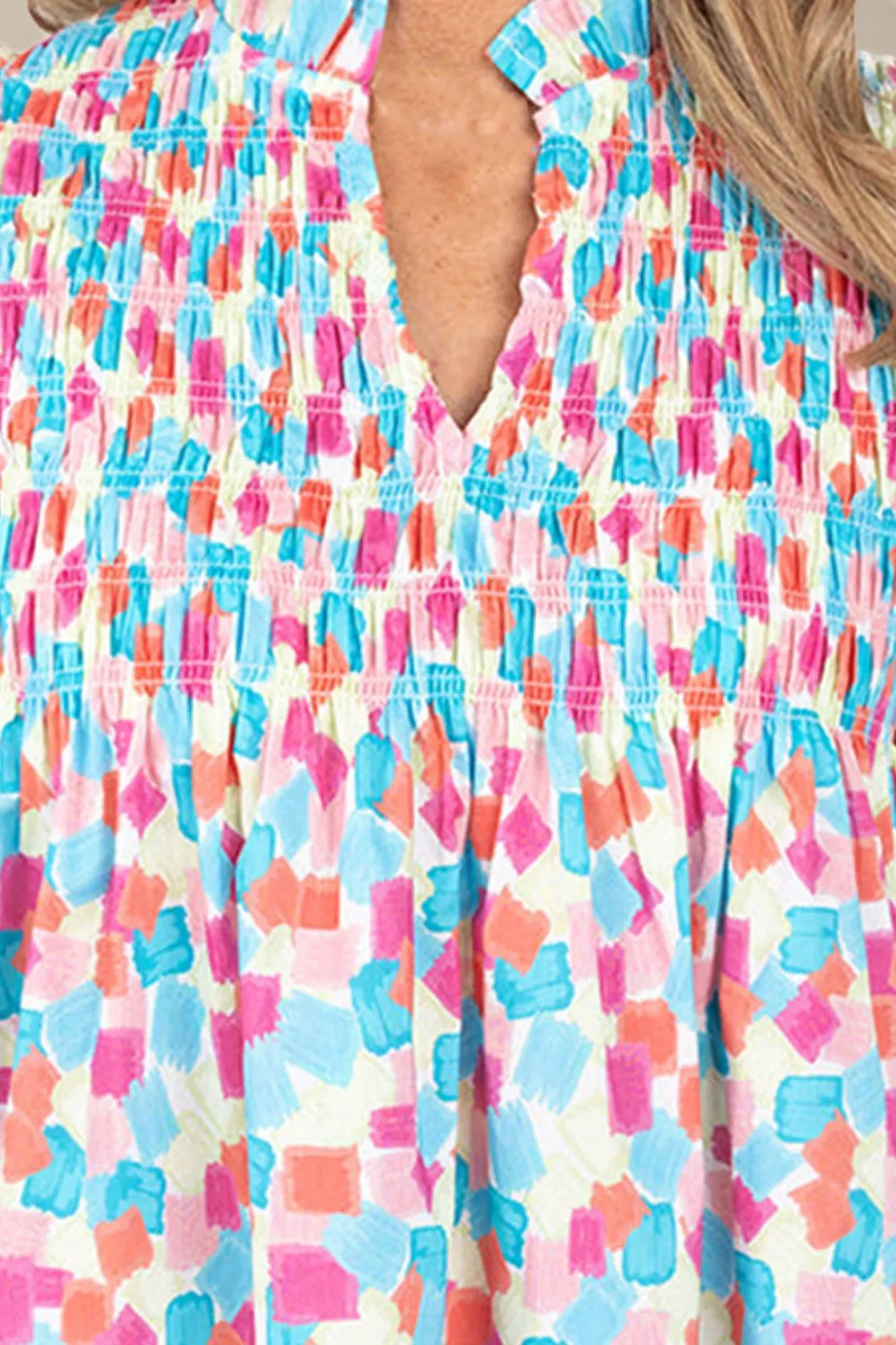 Smocked Smocked Notched Cap Sleeve Mini Dress sold by Charming Charlie product image thumbnail 3