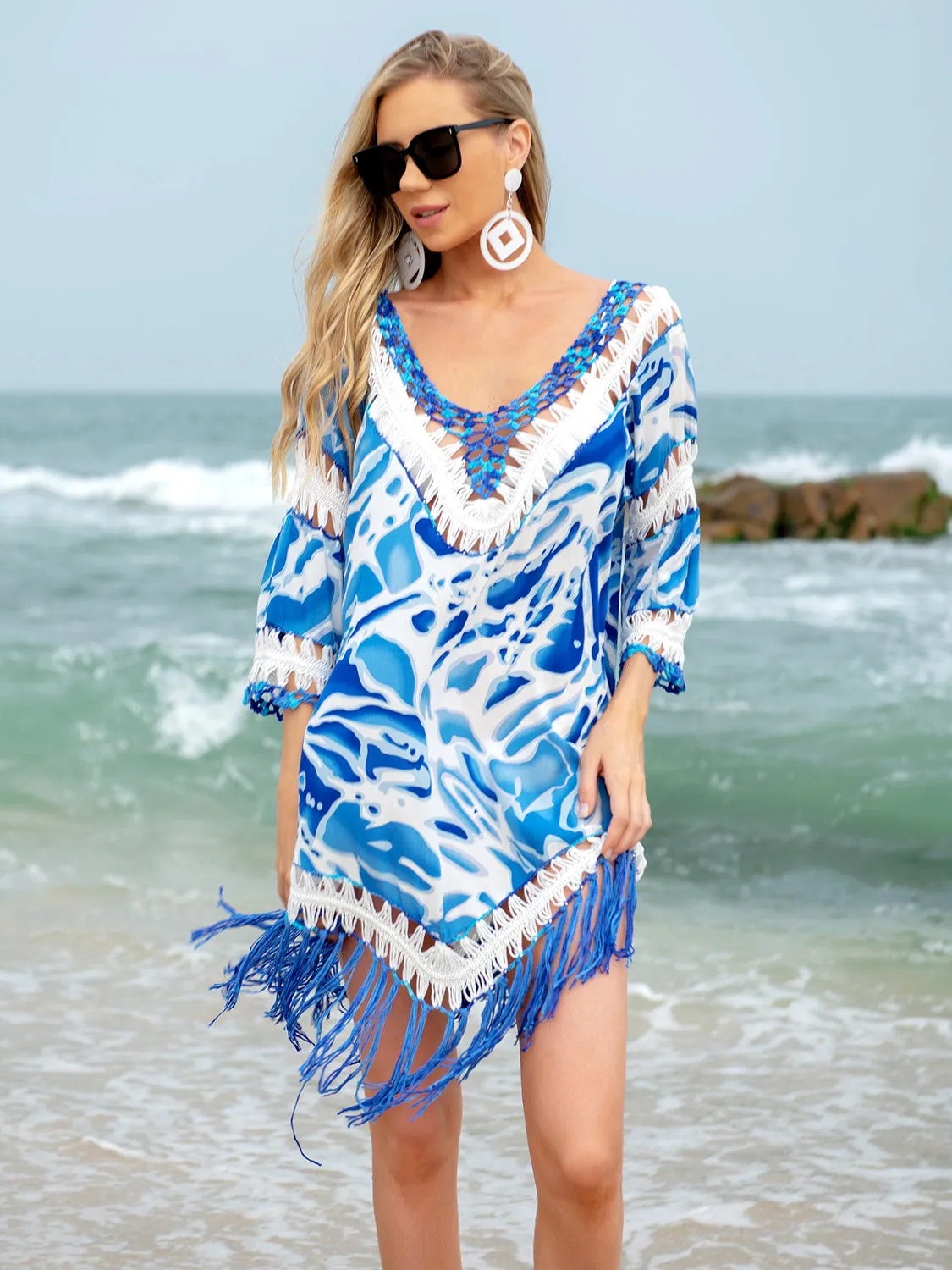 Cutout V-Neck Three-Quarter Sleeve Cover Up sold by Charming Charlie product image thumbnail 3