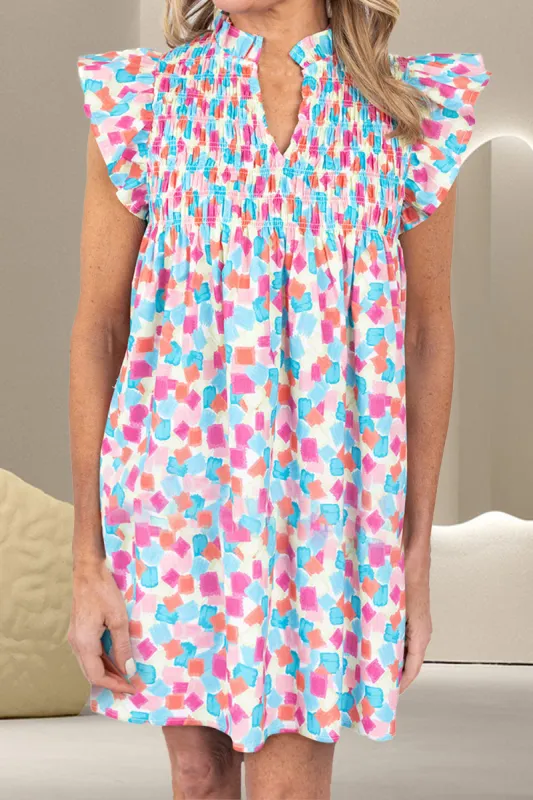 Smocked Smocked Notched Cap Sleeve Mini Dress sold by Charming Charlie