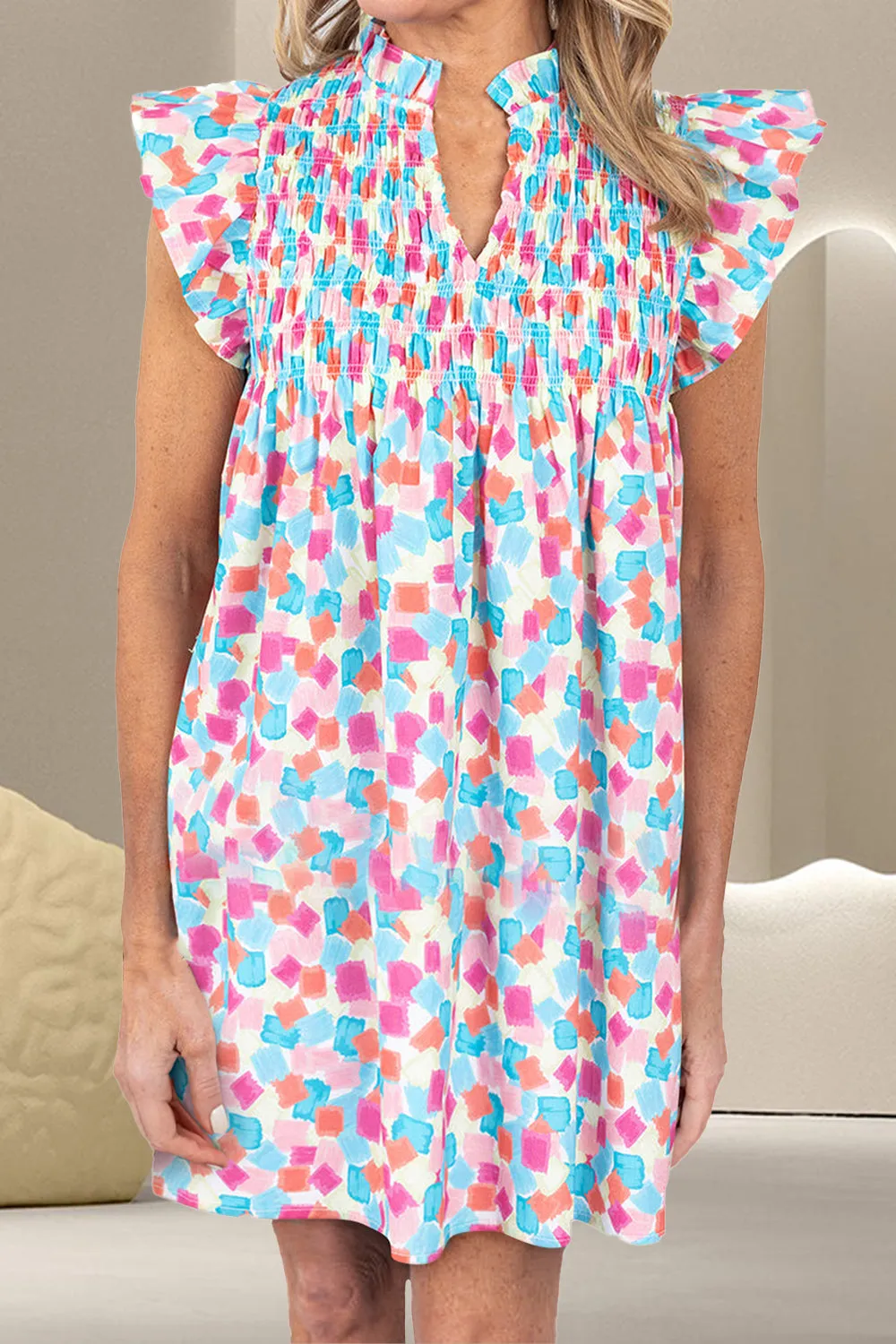 Smocked Smocked Notched Cap Sleeve Mini Dress sold by Charming Charlie