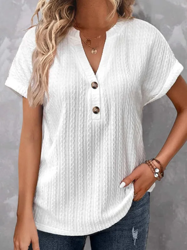 Textured Notched Short Sleeve Blouse sold by Charming Charlie
