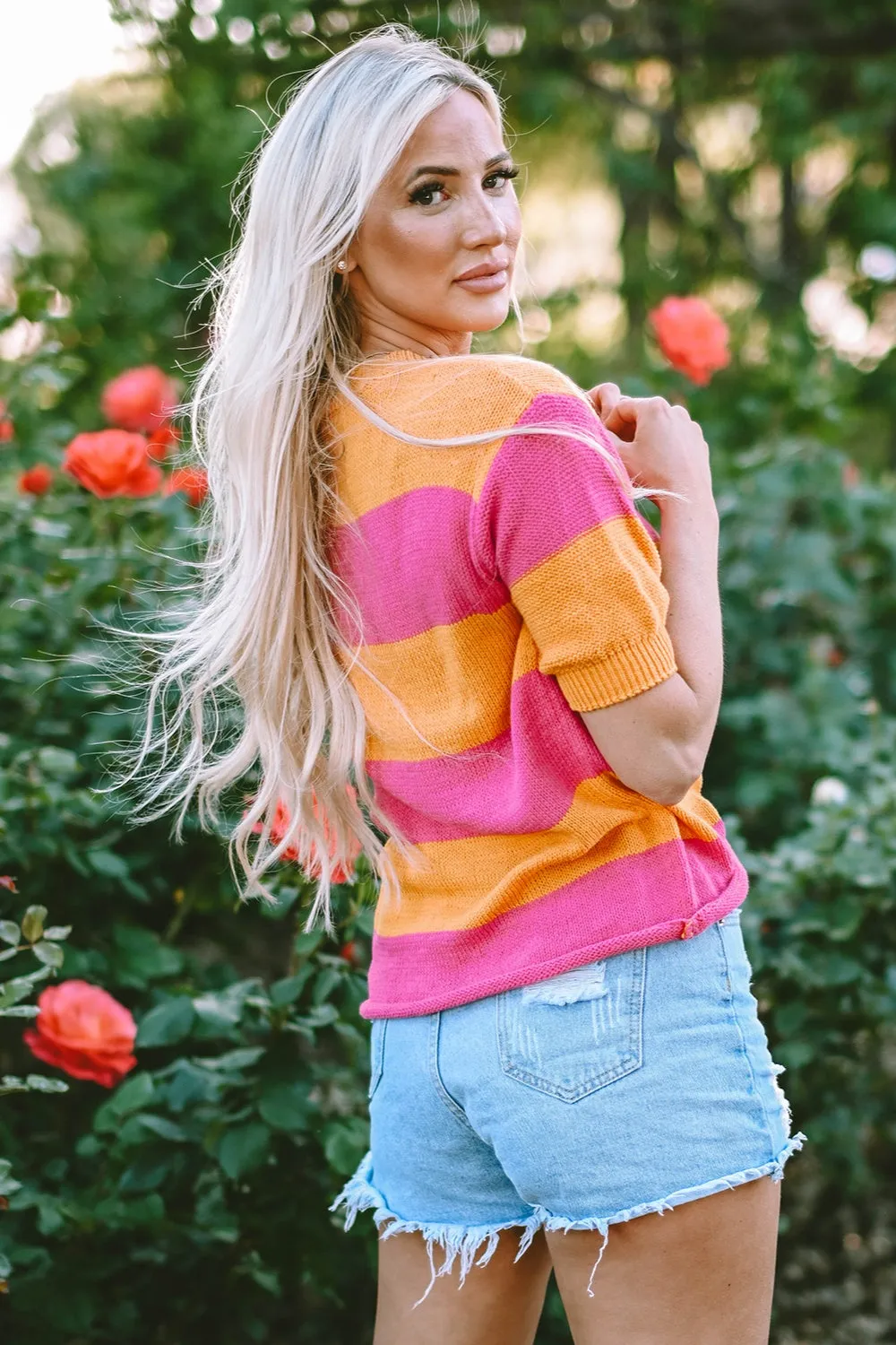 Color Block Round Neck Short Sleeve Knit Top sold by Charming Charlie product image thumbnail 3