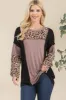 Celeste Full Size Leopard Color Block Exposed Seam T-Shirt sold by Charming Charlie