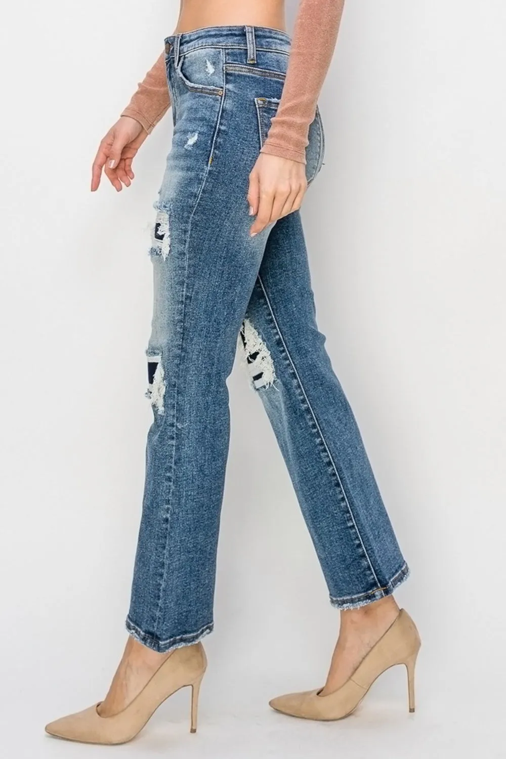 Risen Full Size High Rise Distressed Ankle Flare Jeans sold by Charming Charlie product image thumbnail 3