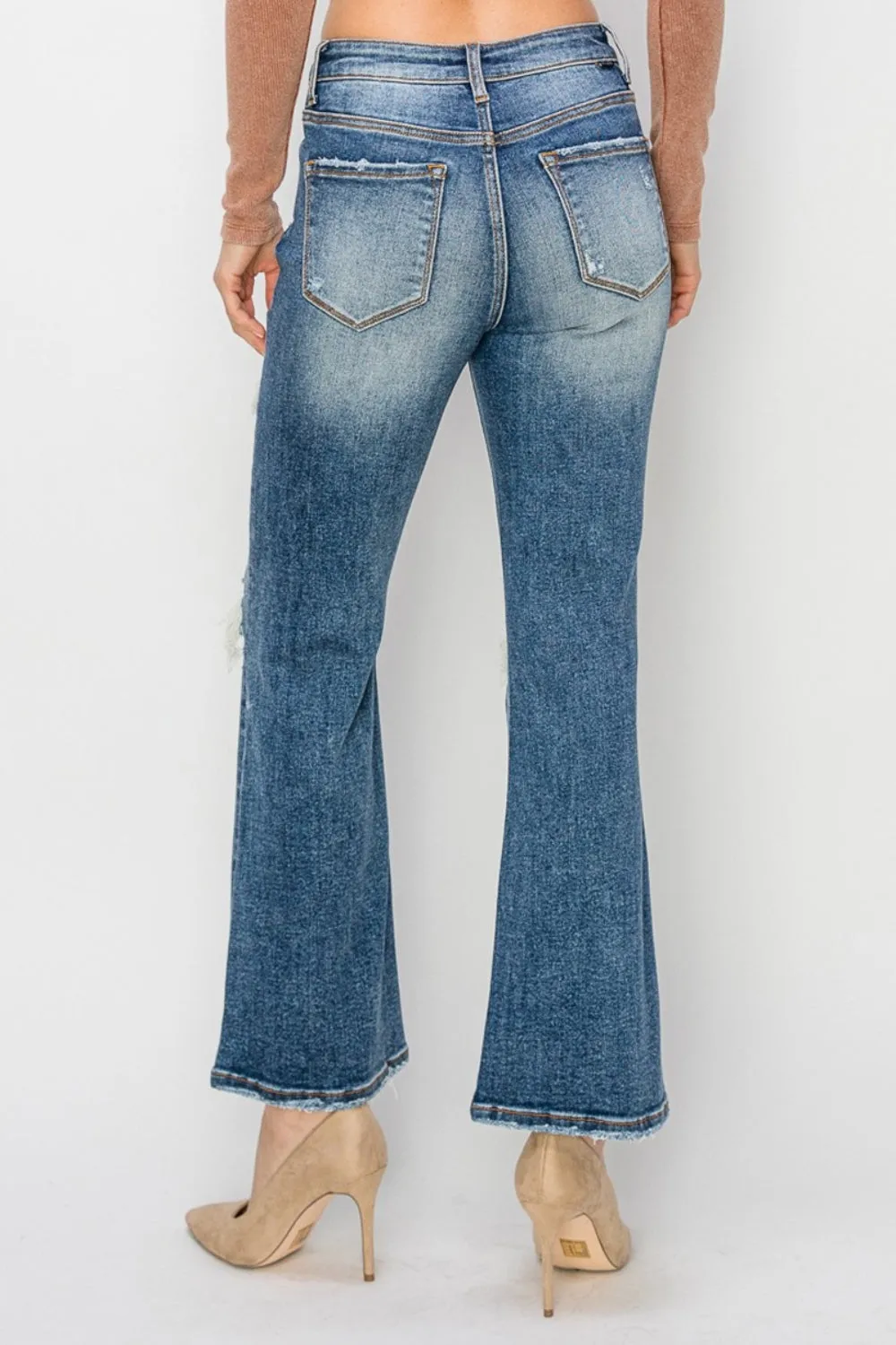Risen Full Size High Rise Distressed Ankle Flare Jeans sold by Charming Charlie product image thumbnail 2