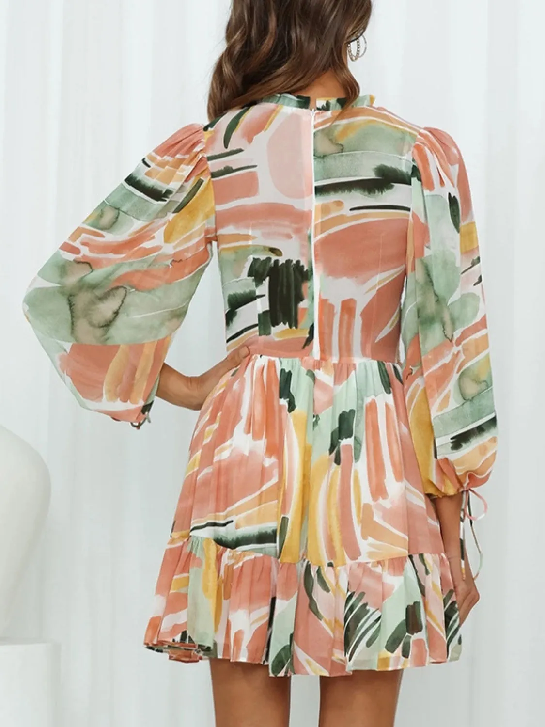 Printed Mock Neck Balloon Sleeve Mini Dress sold by Charming Charlie product image thumbnail 3
