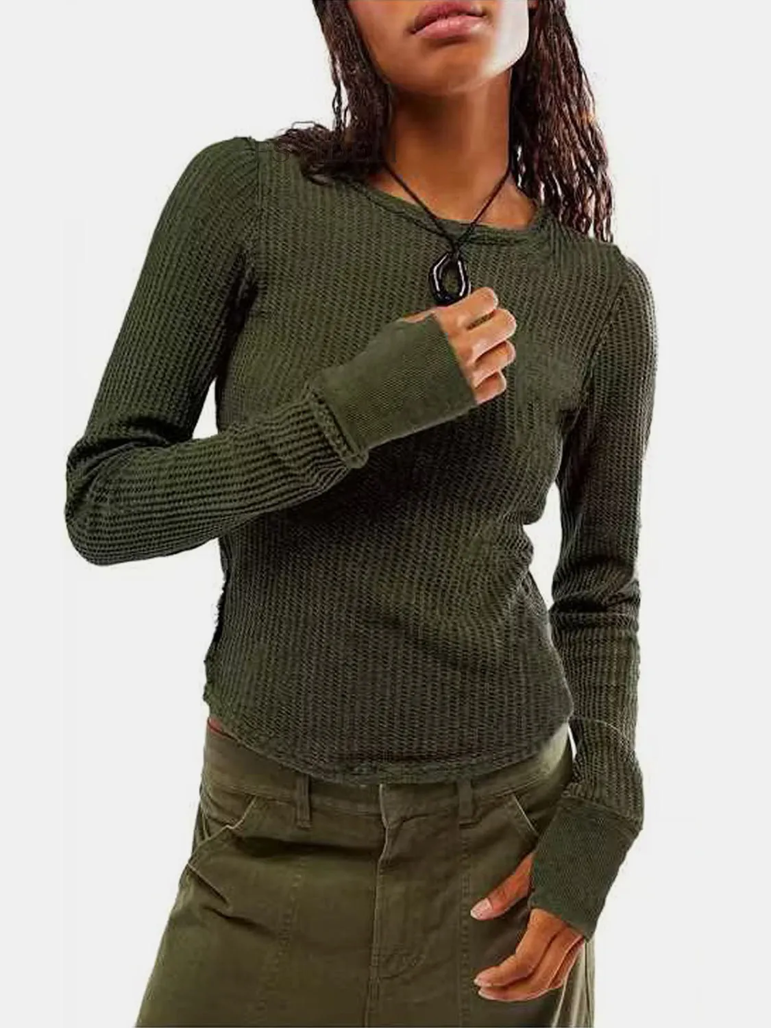 Exposed Seam Round Neck Long Sleeve T-Shirt sold by Charming Charlie product image thumbnail 4