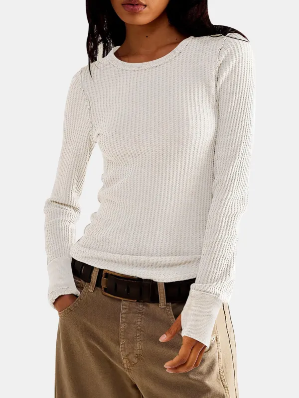 Exposed Seam Round Neck Long Sleeve T-Shirt sold by Charming Charlie