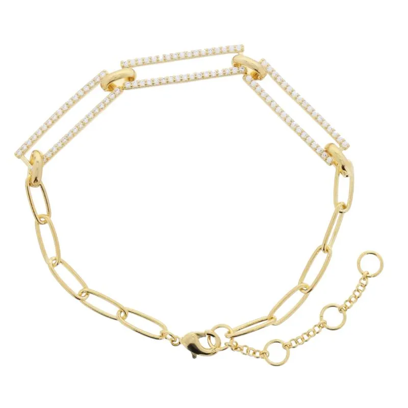 18K Gold Plated Paperclip Chain with Long Pave Rectangle Links Bracelet, 7" Around sold by Charming Charlie