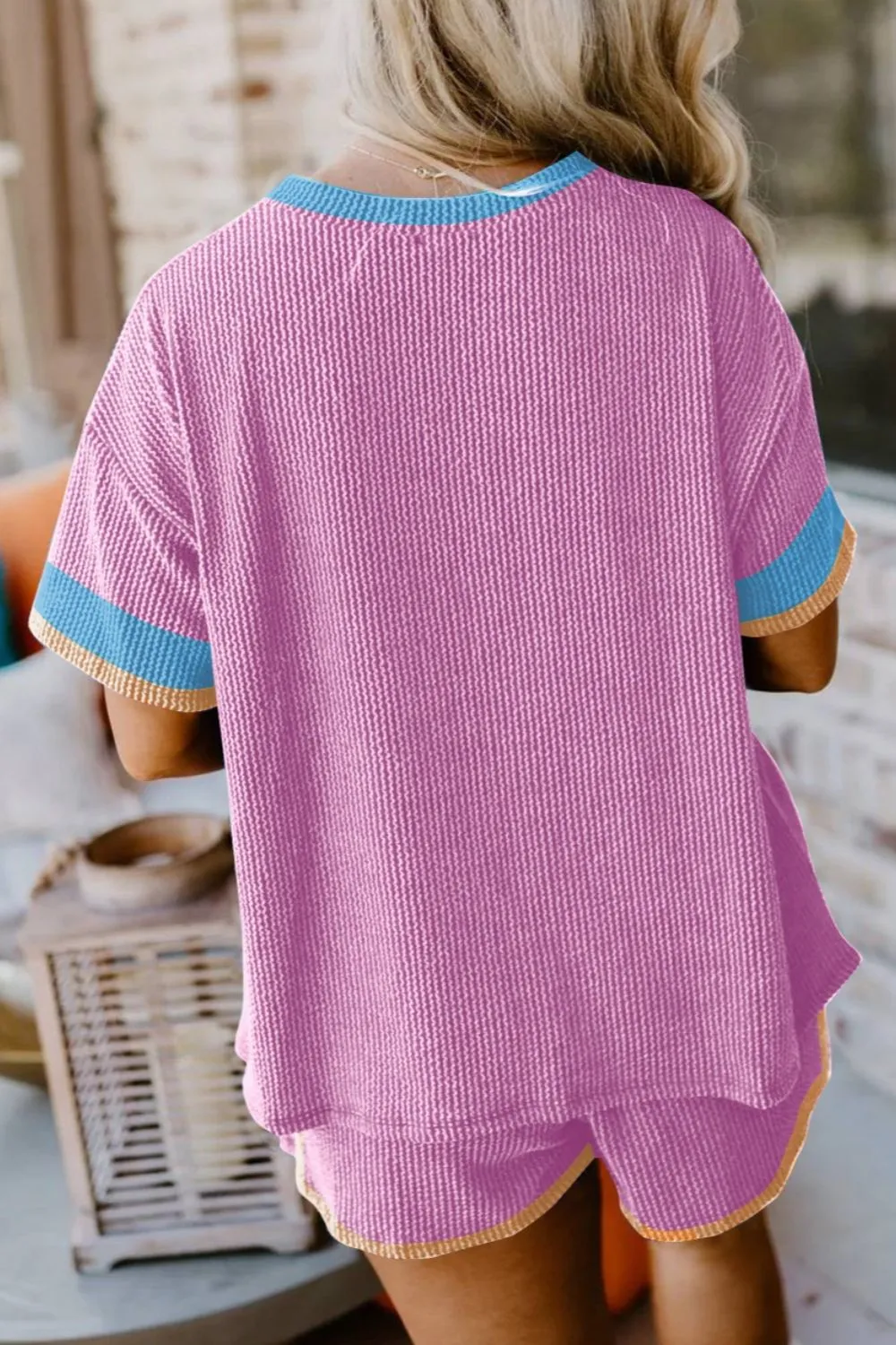 Contrast Trim Round Neck Top and Shorts Set sold by Charming Charlie product image thumbnail 2