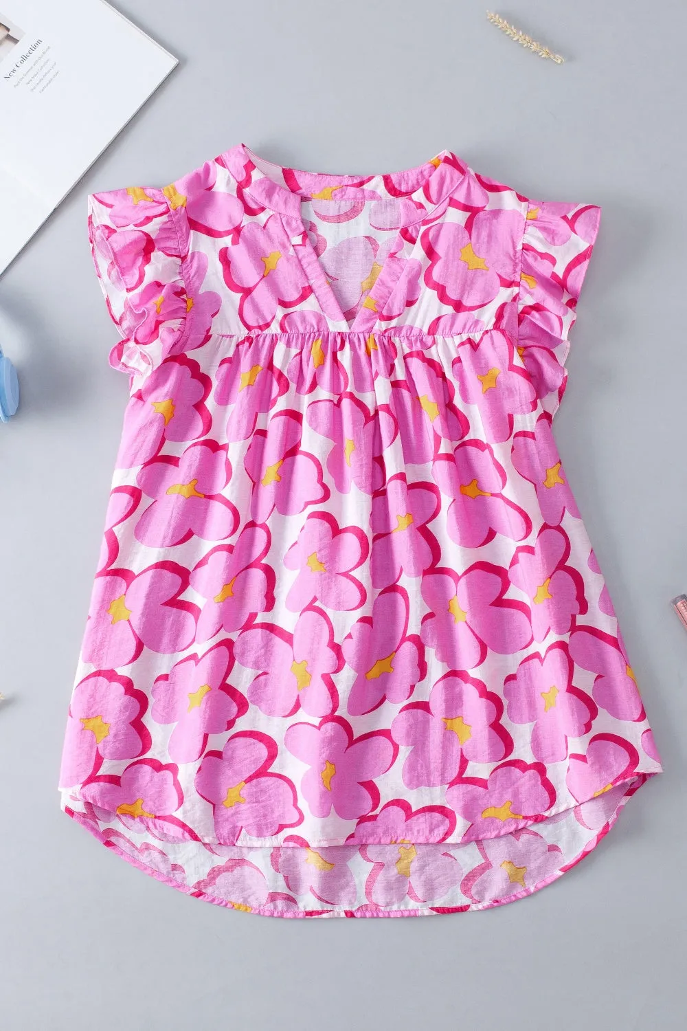 Ruffled Printed Notched Cap Sleeve Blouse sold by Charming Charlie product image thumbnail 3