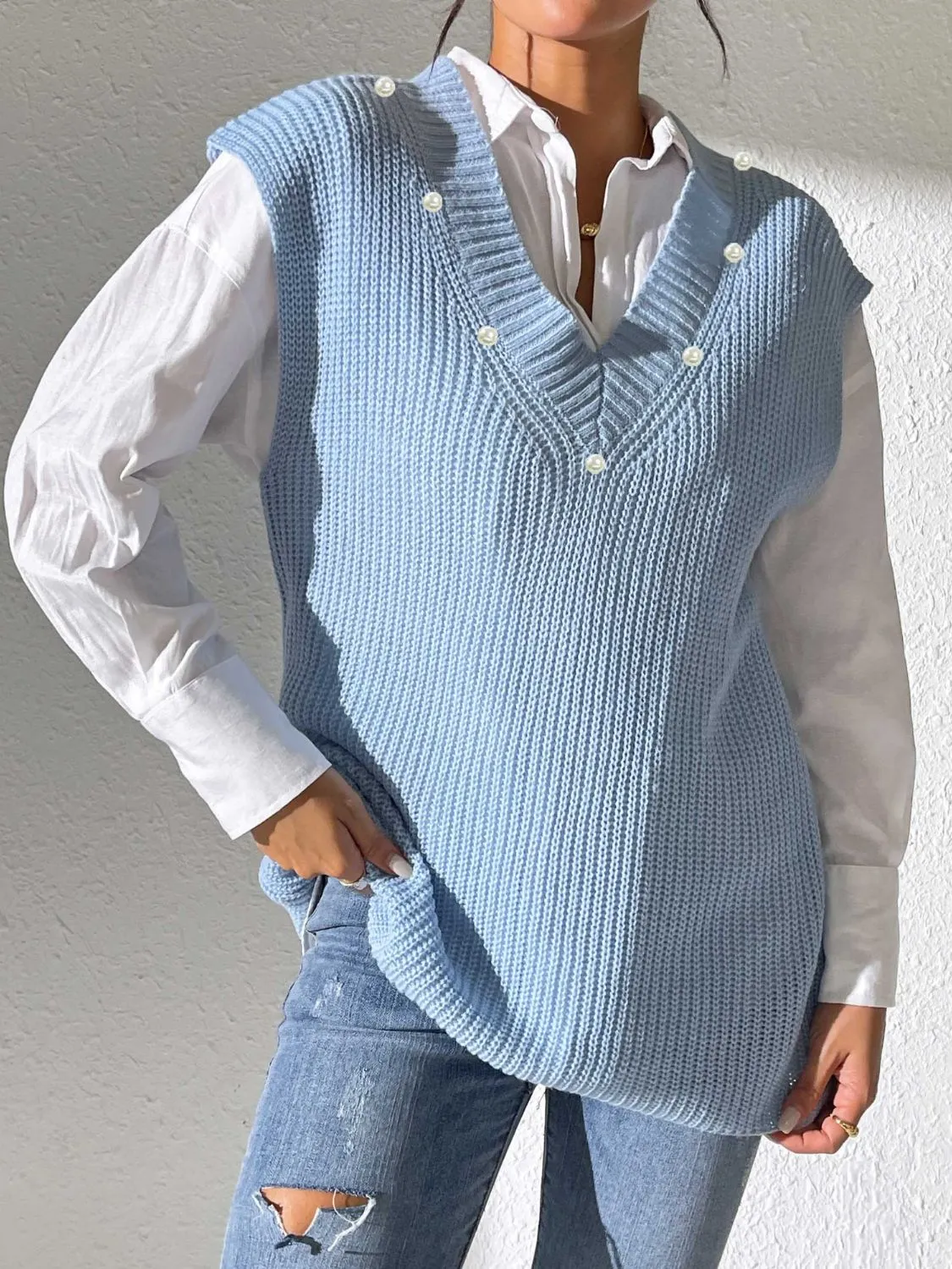 Pearl Trim V-Neck Sweater Vest sold by Charming Charlie product image thumbnail 4