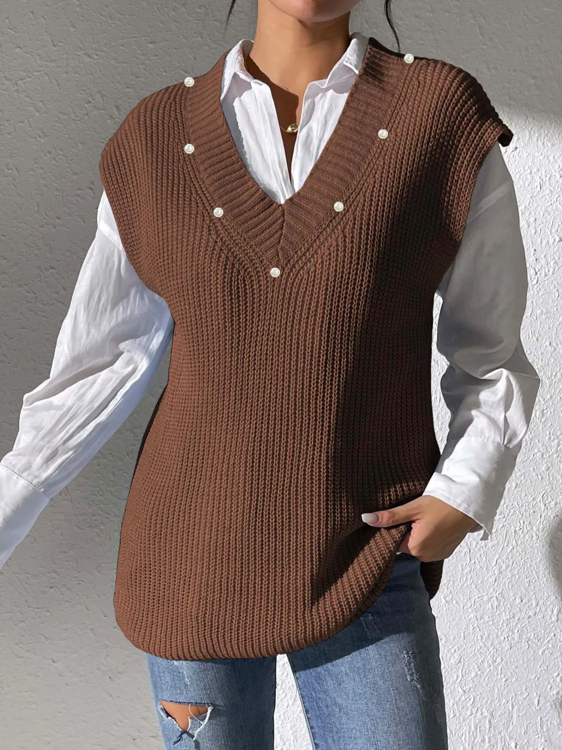 Pearl Trim V-Neck Sweater Vest sold by Charming Charlie