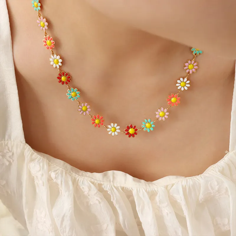 Titanium Steel Oil Drip Flower Necklace sold by Charming Charlie