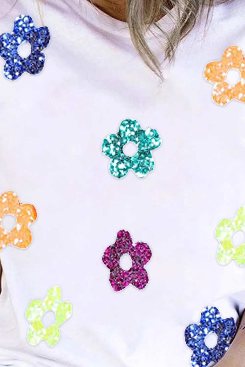 Sequin Flower Round Neck Short Sleeve T-Shirt sold by Charming Charlie product image thumbnail 3