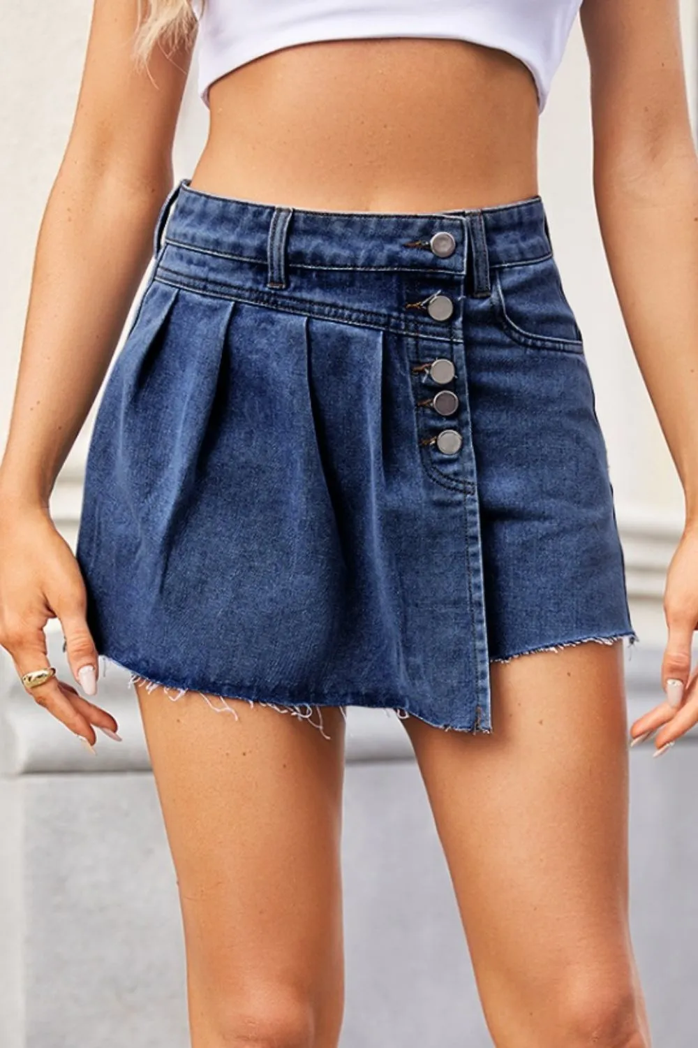 Raw Hem Denim skort sold by Charming Charlie
