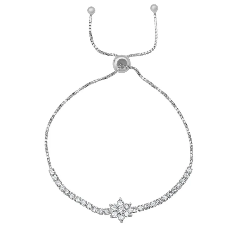 Sterling Silver Floral CZ Adjustable Bracelet sold by Charming Charlie