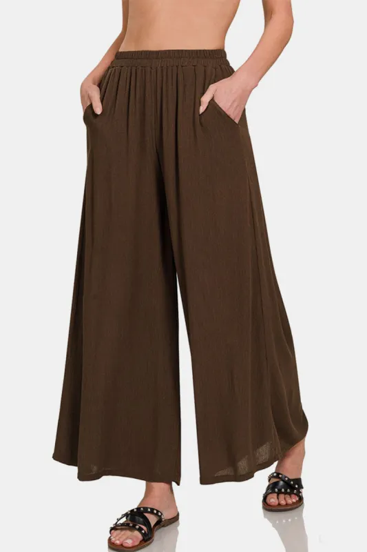 Zenana Woven Wide Leg Pants With Pockets sold by Charming Charlie
