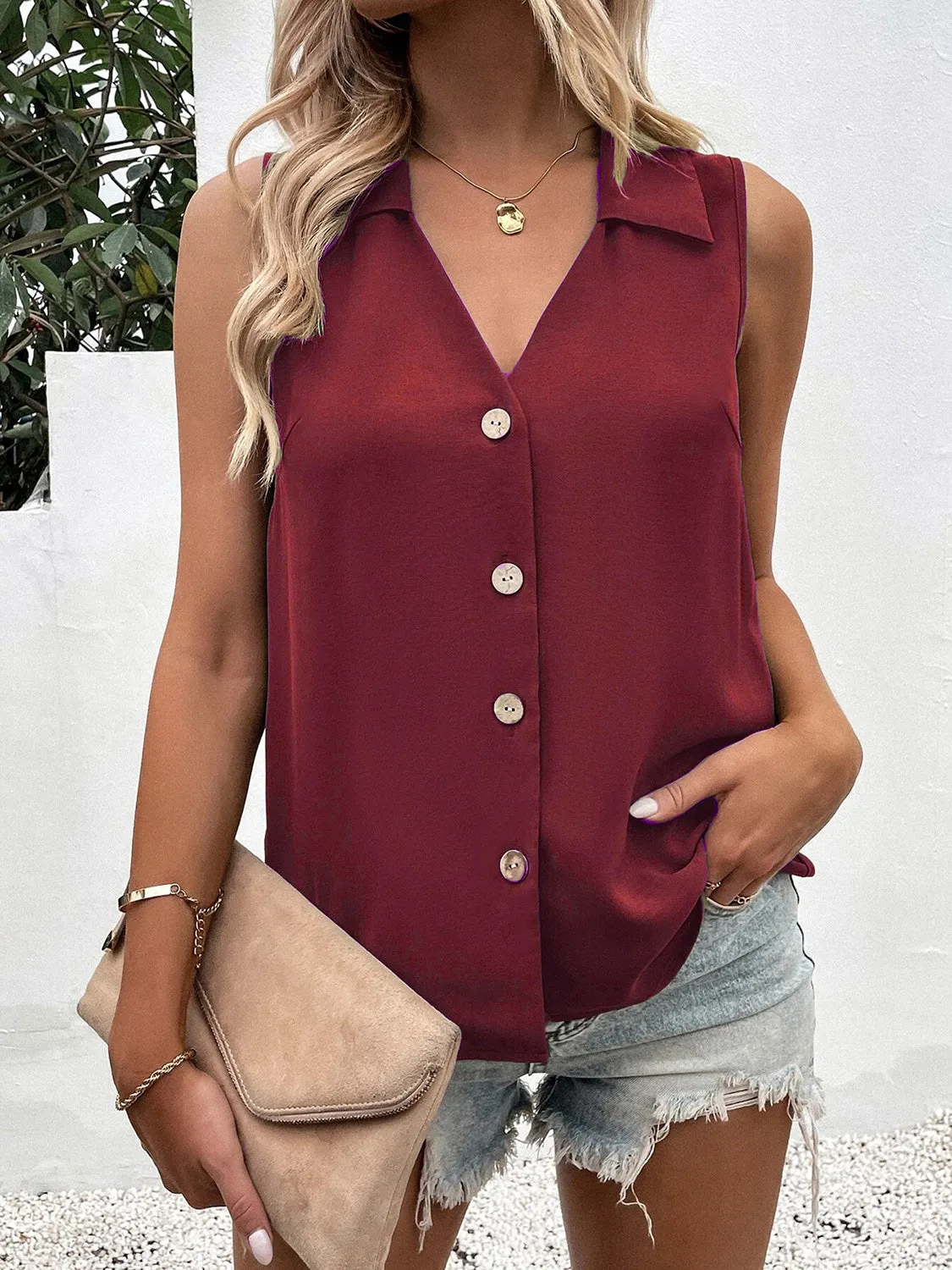 Full Size Johnny Collar Button Up Tank sold by Charming Charlie product image thumbnail 5