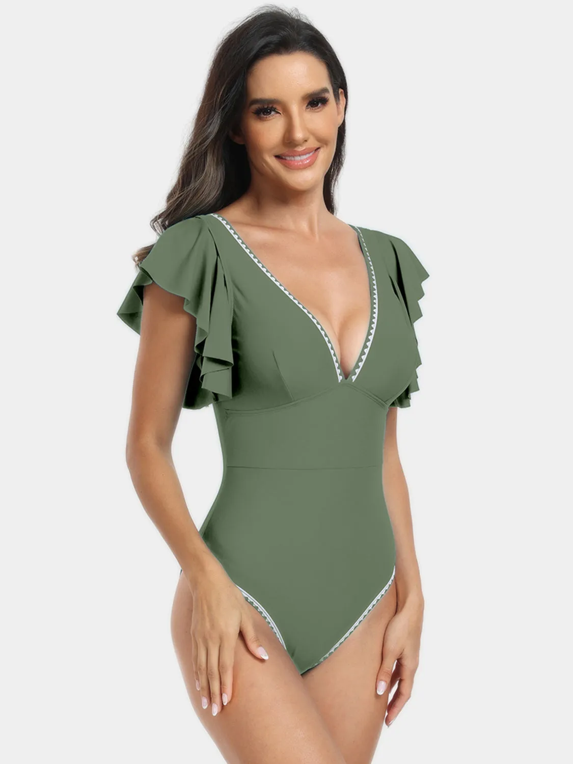 Plunge Cap Sleeve One-Piece Swimwear sold by Charming Charlie product image thumbnail 5