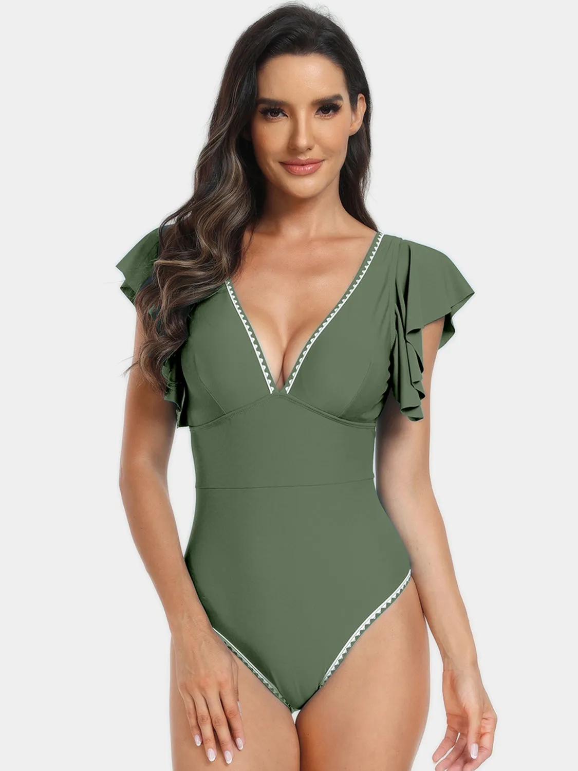 Plunge Cap Sleeve One-Piece Swimwear sold by Charming Charlie product image thumbnail 4