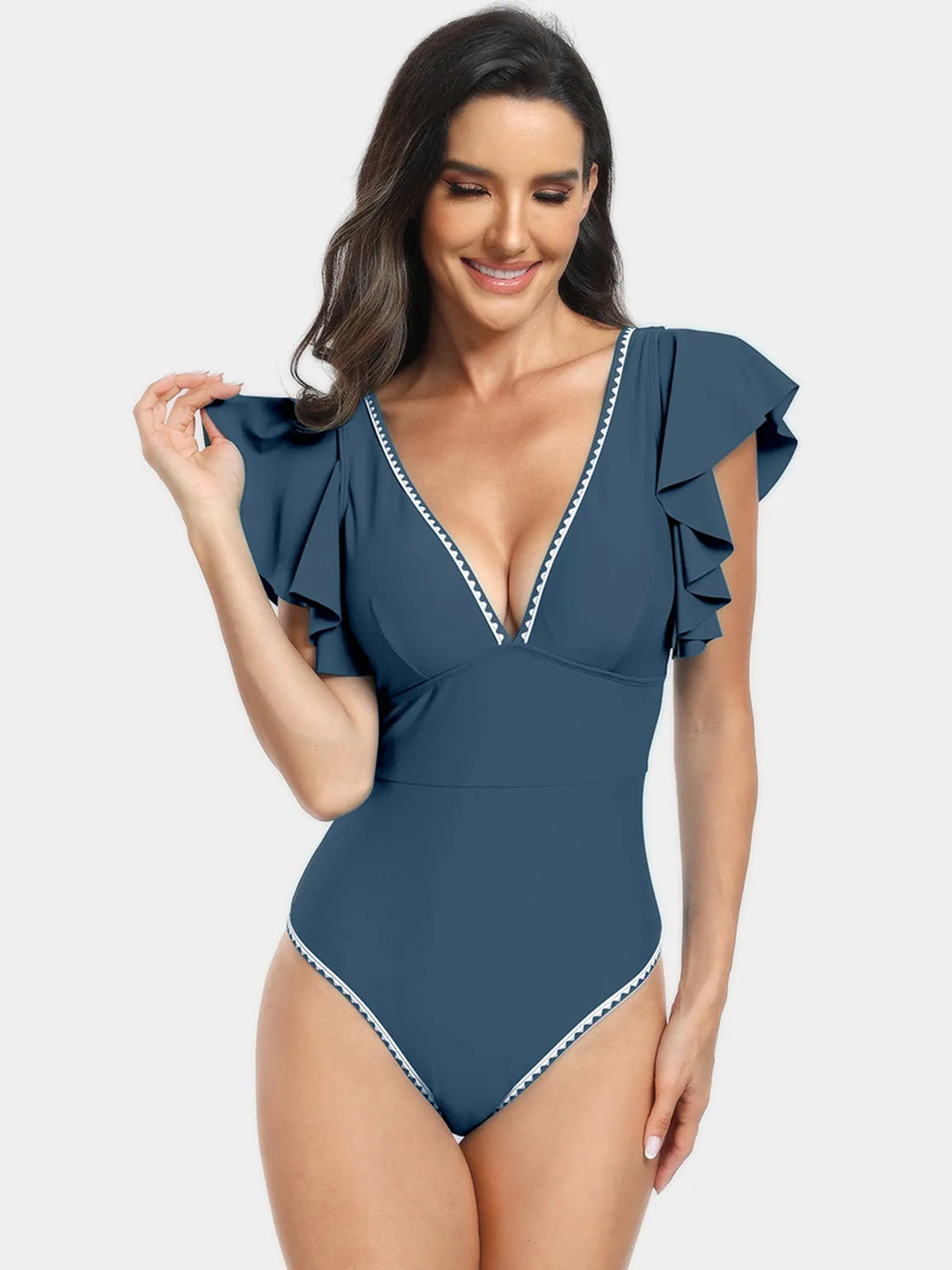 Plunge Cap Sleeve One-Piece Swimwear sold by Charming Charlie