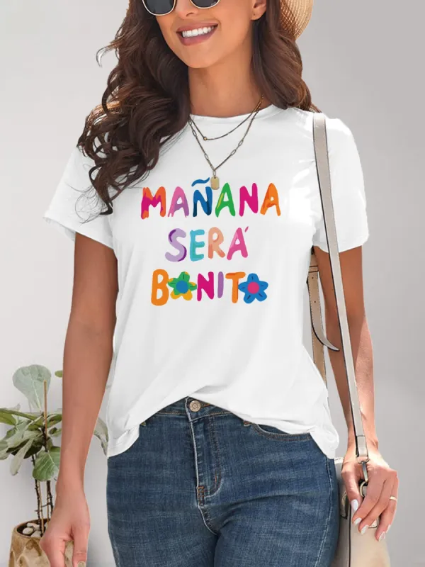 Letter Graphic Round Neck Short Sleeve T-Shirt sold by Charming Charlie