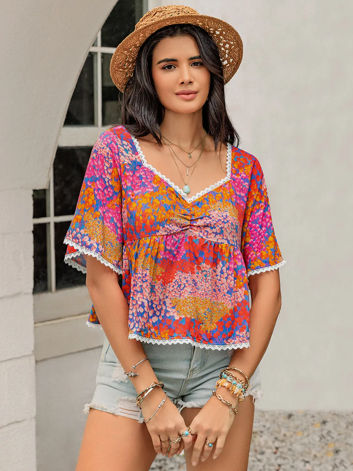 Ruched Printed Half Sleeve Blouse sold by Charming Charlie product image thumbnail 3