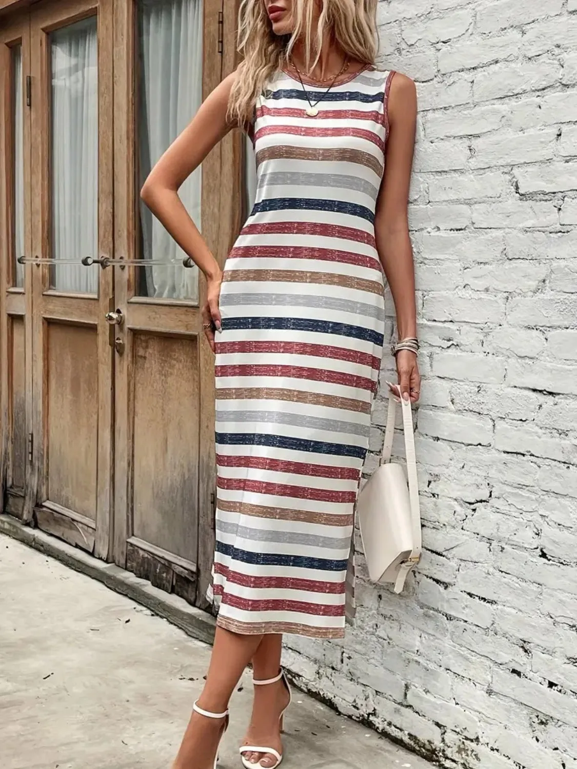 Slit Striped Round Neck Tank Dress sold by Charming Charlie product image thumbnail 2