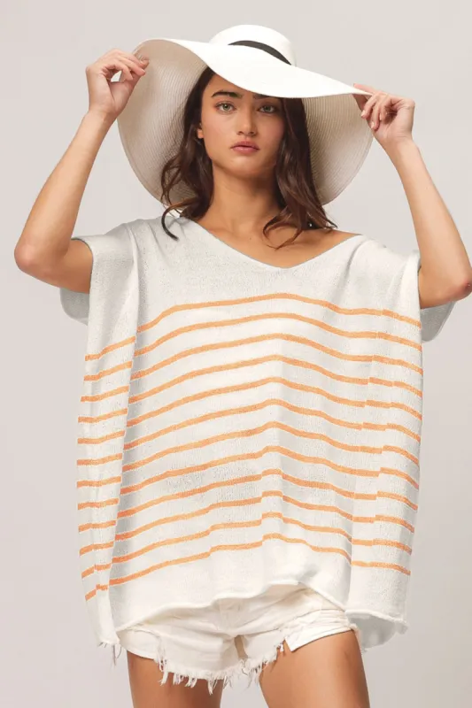 BiBi V Neck Striped Short Sleeve Top sold by Charming Charlie