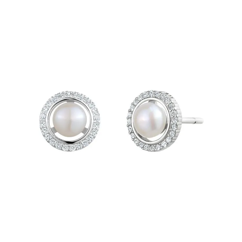 GL Creations- Sterling Silver Pearl CZ Halo Stud Earrings sold by Charming Charlie