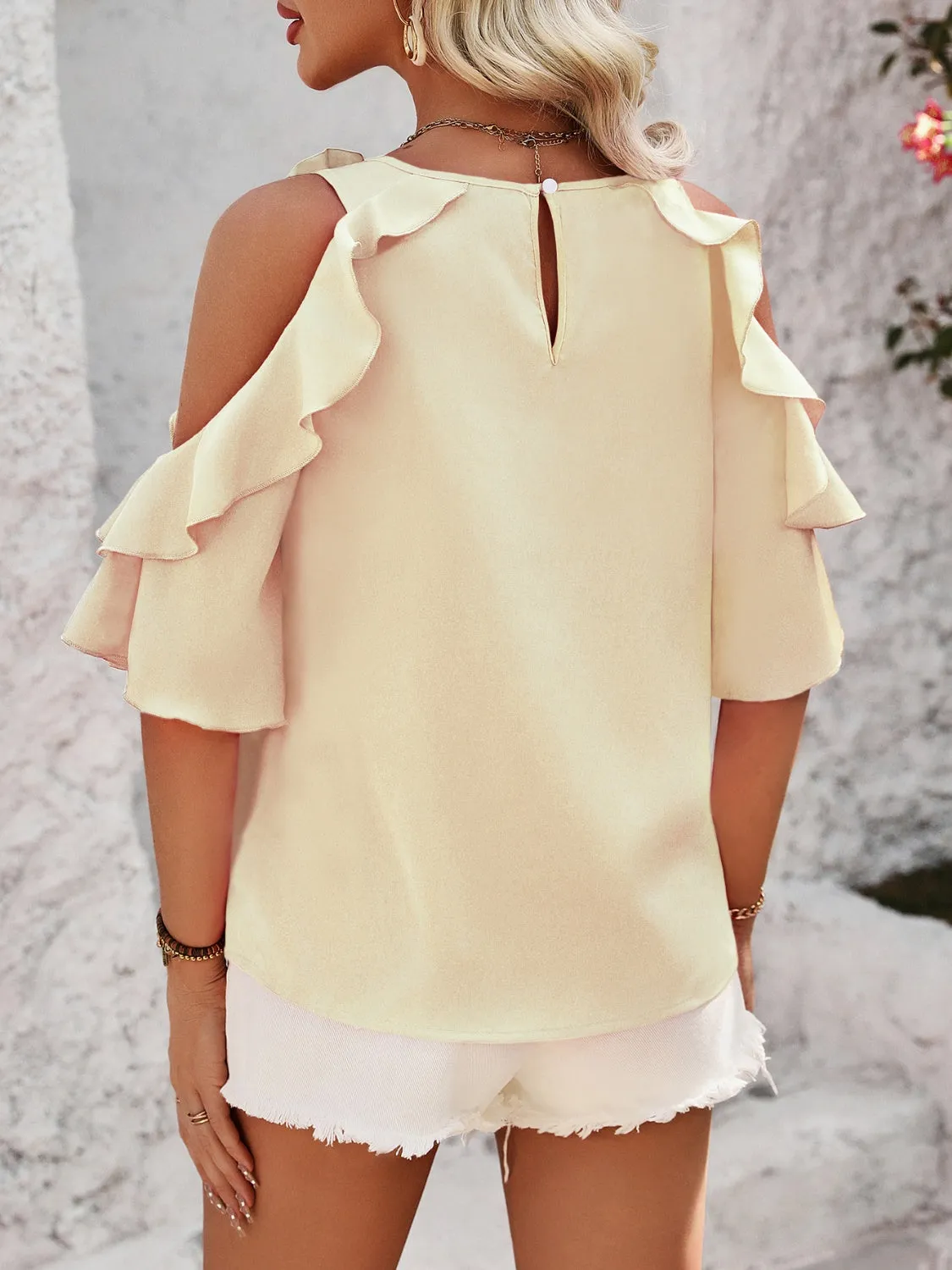 Ruffled Round Neck Half Sleeve Blouse sold by Charming Charlie product image thumbnail 5