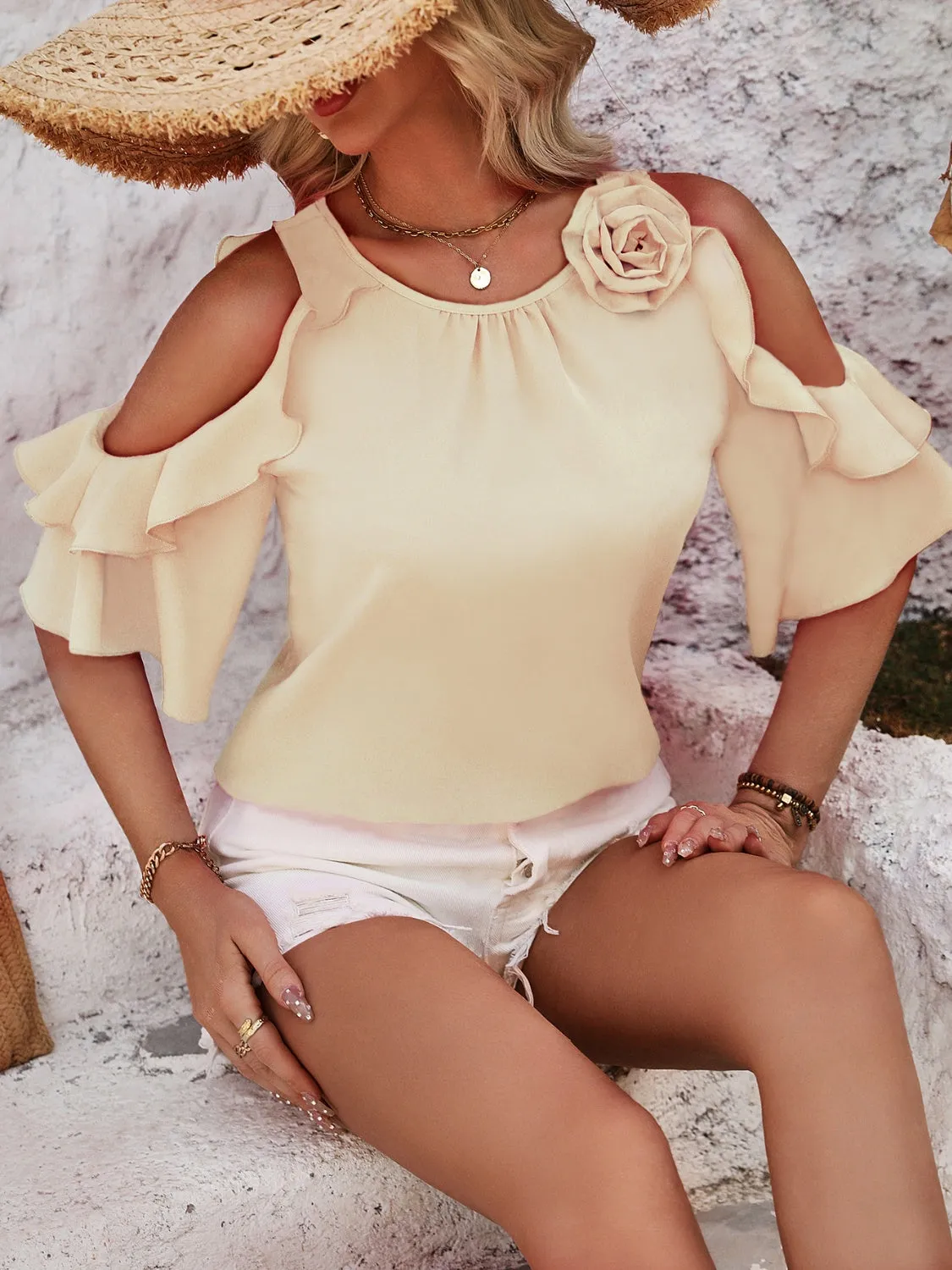 Ruffled Round Neck Half Sleeve Blouse sold by Charming Charlie product image thumbnail 2