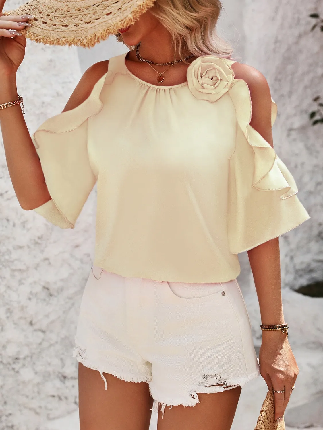 Ruffled Round Neck Half Sleeve Blouse sold by Charming Charlie product image thumbnail 3