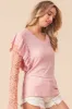 BiBi Ruffled Lace Sleeve Rib Knit Top sold by Charming Charlie