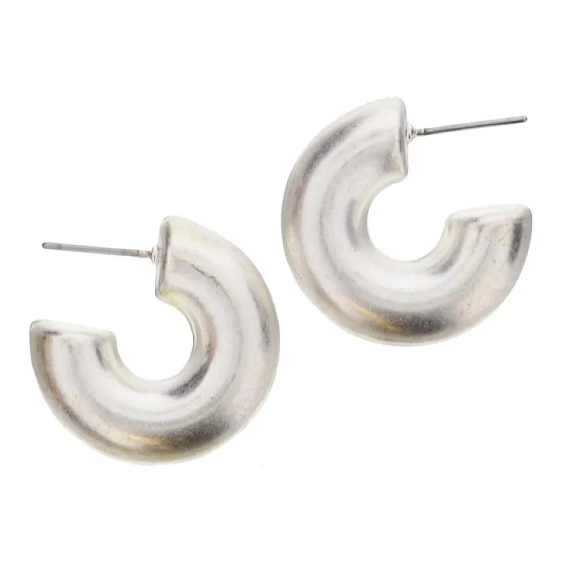 Thick Silver Tubular Hoop Earrings, 1" Top to Bottom sold by Charming Charlie