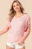 BiBi Ruffled Lace Sleeve Rib Knit Top sold by Charming Charlie