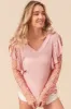 BiBi Ruffled Lace Sleeve Rib Knit Top sold by Charming Charlie