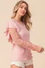 BiBi Ruffled Lace Sleeve Rib Knit Top sold by Charming Charlie