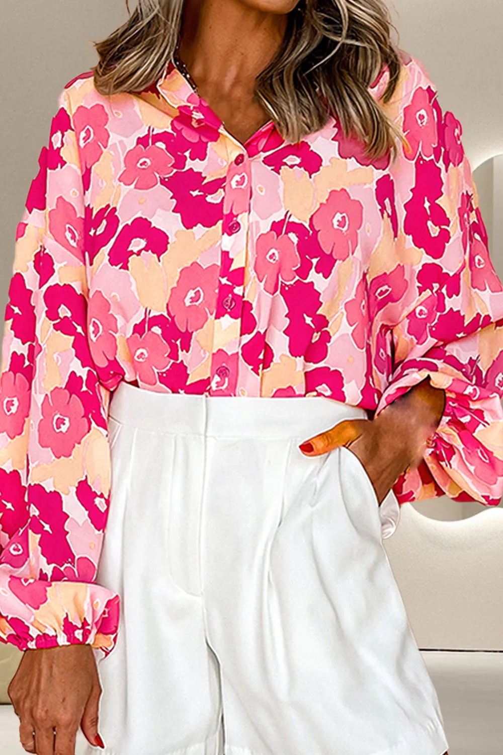 Printed Button Up Long Sleeve Blouse sold by Charming Charlie