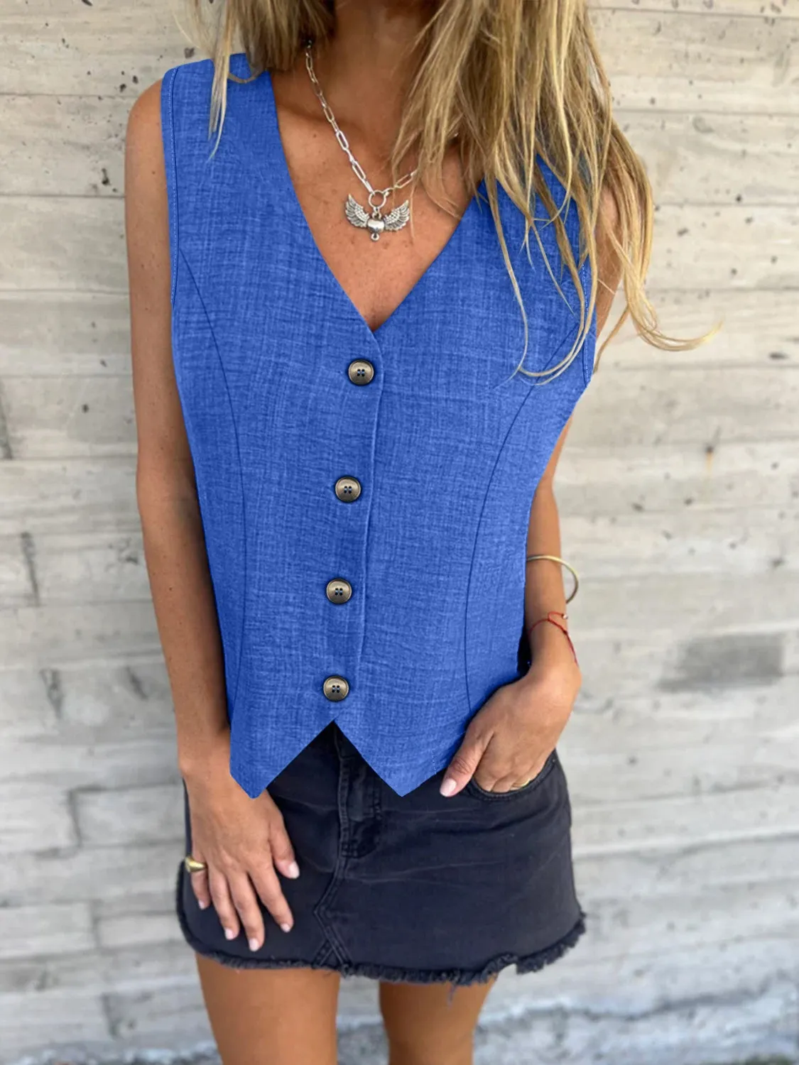 V-Neck Button Up Vest Coat sold by Charming Charlie
